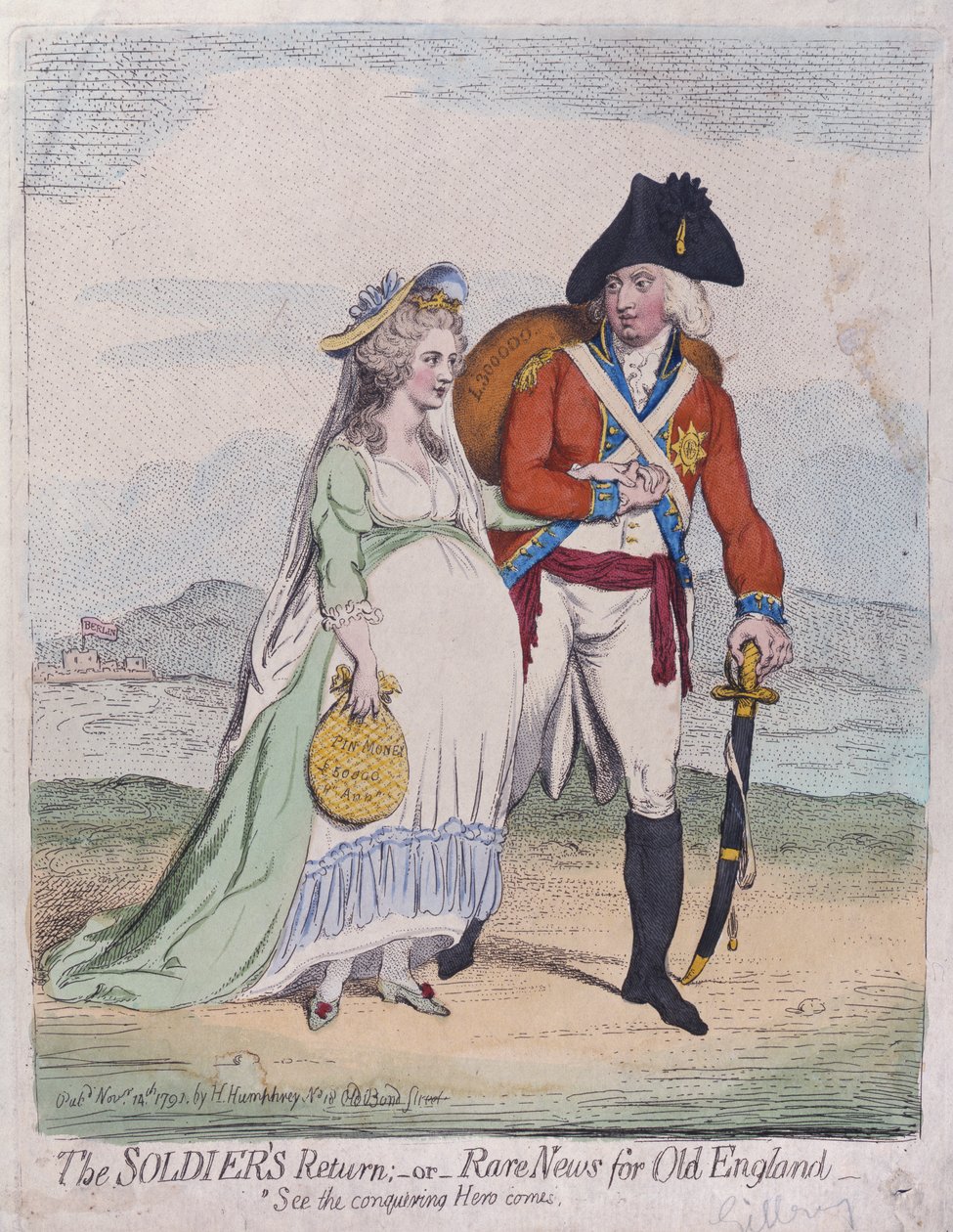 Il ritorno dei soldati, o Rare notizie per la vecchia Inghilterra, pubblicato da Hannah Humphrey nel 1791 da James Gillray