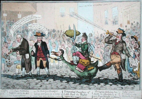 Il trionfale corteo del piccolo Paul il sarto sulla sua nuova oca, pubblicato nel 1806 da James Gillray