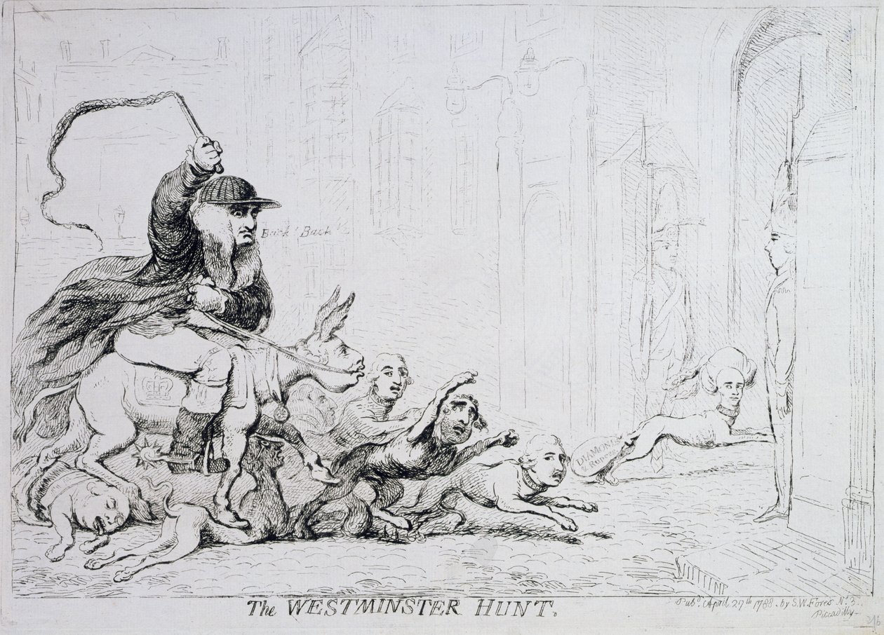 La caccia di Westminster, pubblicato nel 1788 da James Gillray