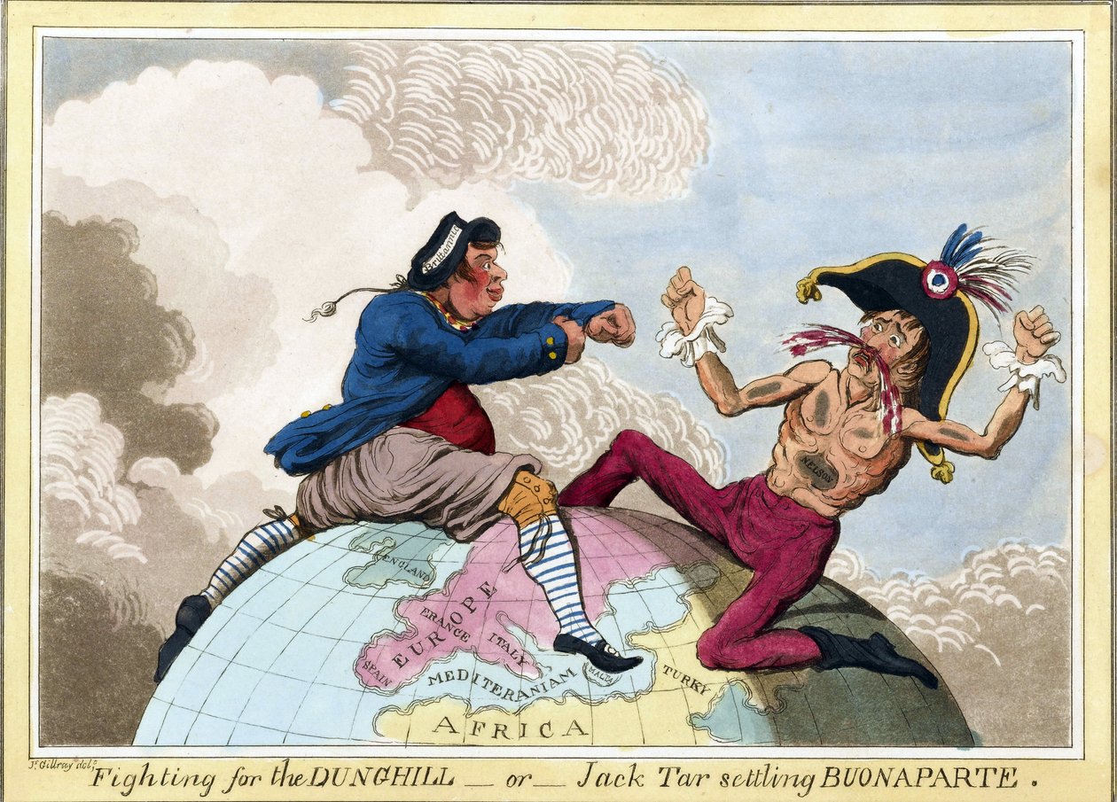 La lotta per i mucchi di letame o Jack Tar (rappresentante gli uomini della Marina Britannica) contro Napoleone Bonaparte da James Gillray