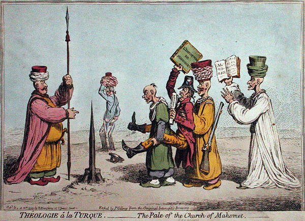 Teologia alla turca, Il pallido della Chiesa Maometto, pubblicato da Hannah Humphrey nel 1799 da James Gillray