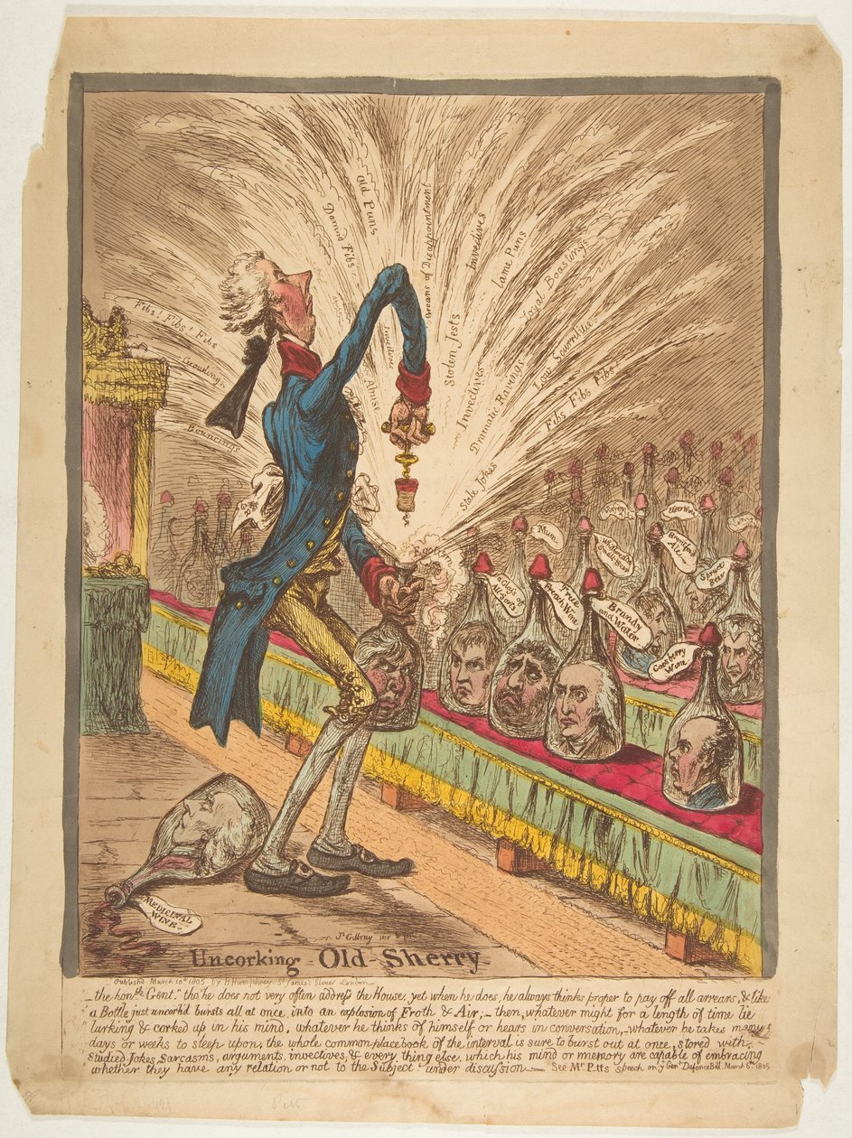 Stappando il vecchio Sherry, 10 marzo 1805 da James Gillray