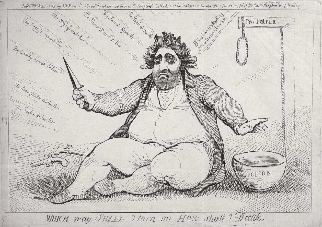Quale strada devo prendere, come devo decidere, pubblicato da S.W. Fores nel 1793 da James Gillray