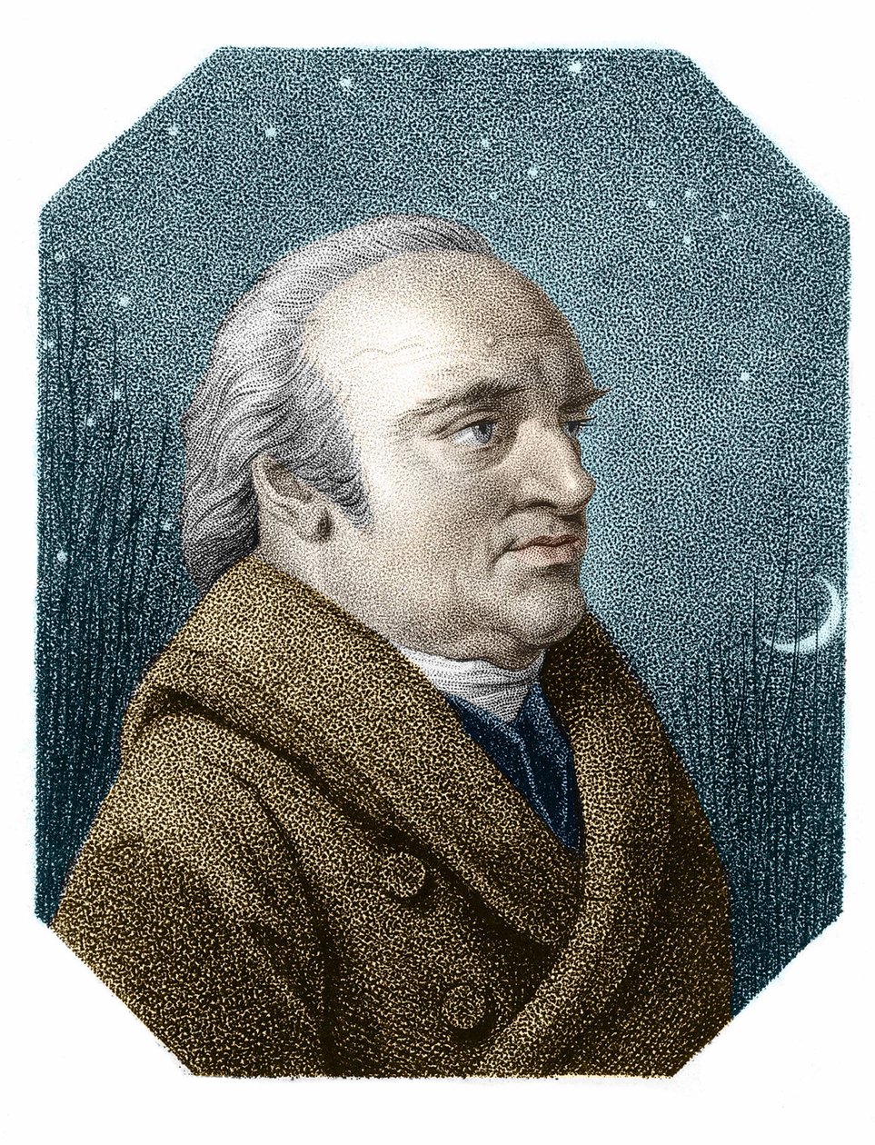 Ritratto di William Herschel (1738 - 1822) su uno sfondo di cielo stellato - da un
