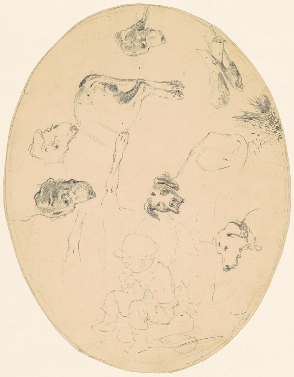 Studi di cani e un ragazzo seduto [recto] da James Goodwyn Clonney