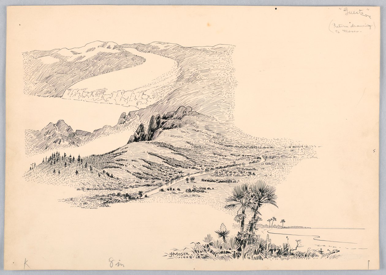 Tre paesaggi, disegno per la cena del Washington Board of Trade, 13 maggio 1908 da James Henry Moser