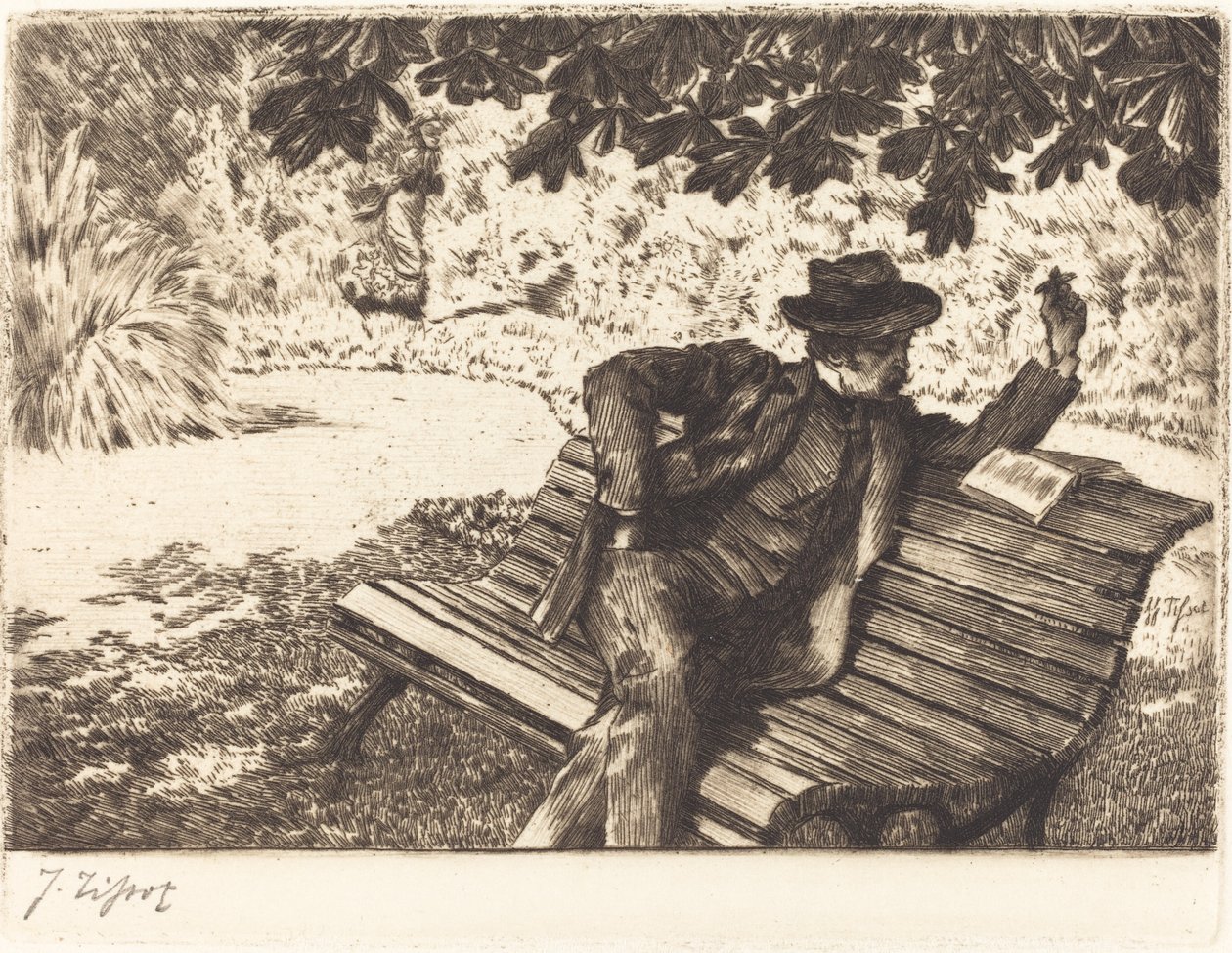 Denoisel che Legge nel Giardino da James Jacques Joseph Tissot