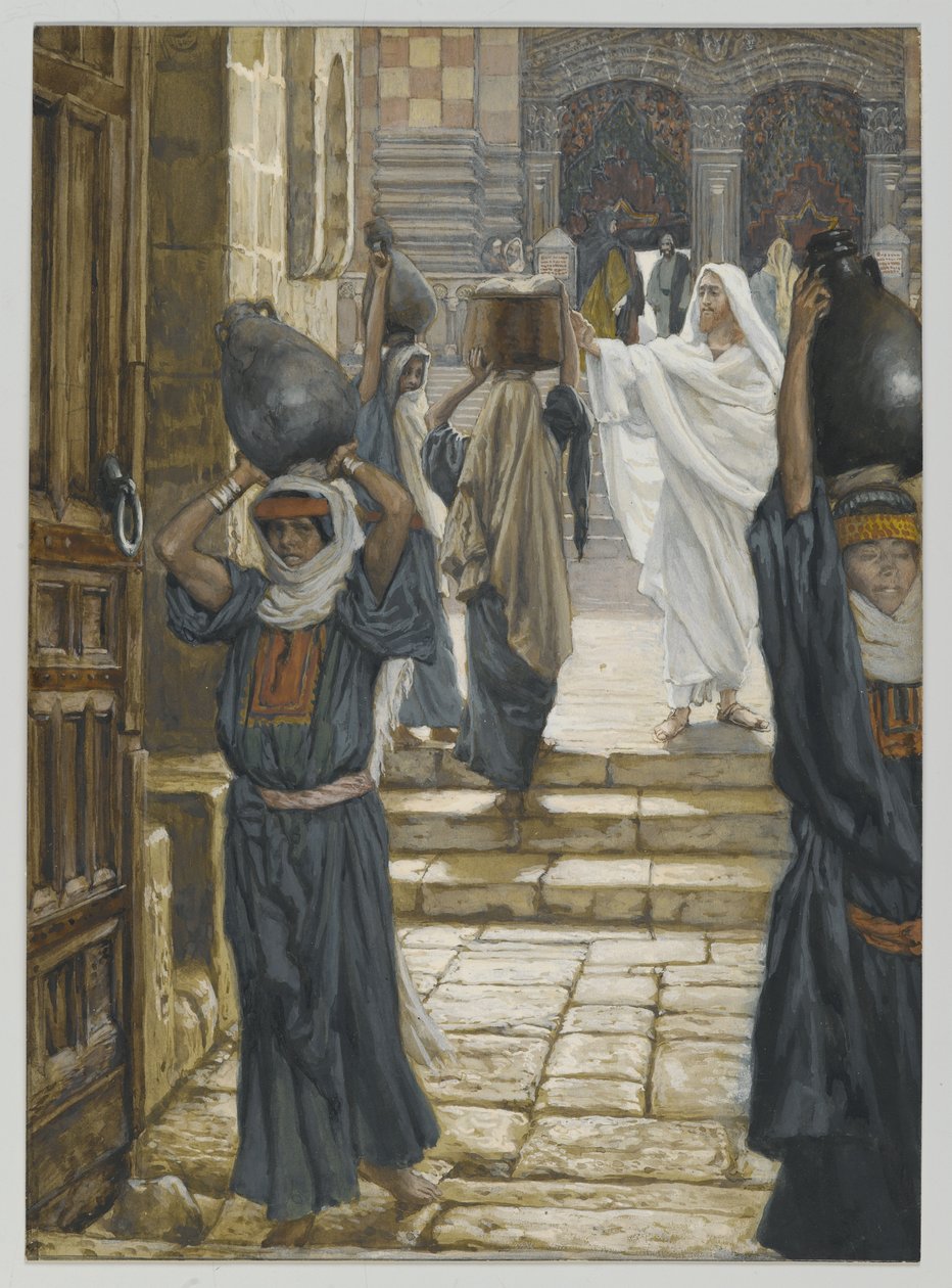 Gesù proibisce il trasporto di carichi nel cortile del tempio, illustrazione da La vita di Nostro Signore Gesù Cristo, 1886-94 da James Jacques Joseph Tissot