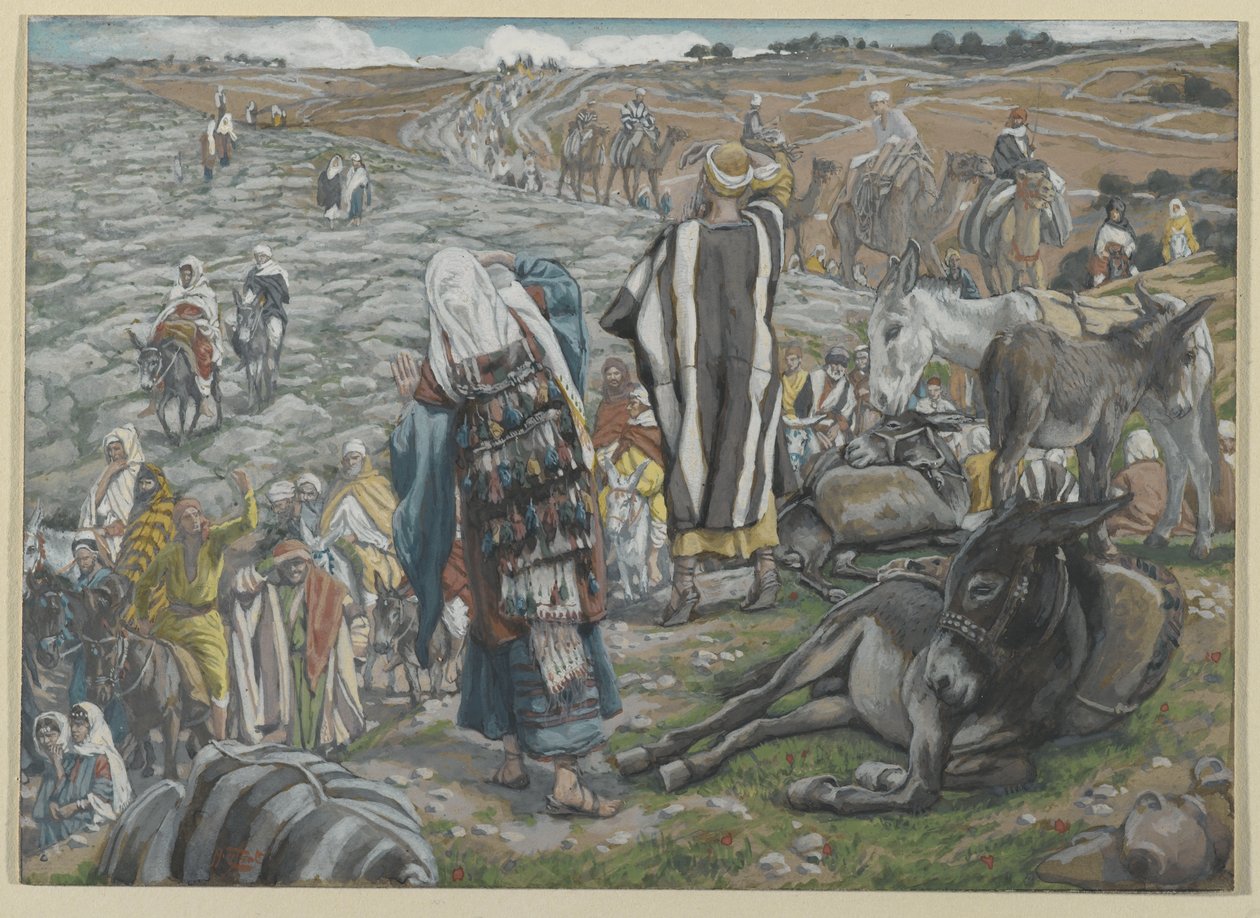 Al ritorno da Gerusalemme si nota che Gesù è perso, illustrazione da La vita di Nostro Signore Gesù Cristo da James Jacques Joseph Tissot