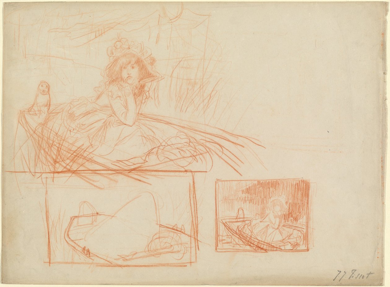 Ragazza pensierosa alla deriva in una barca da James Jacques Joseph Tissot