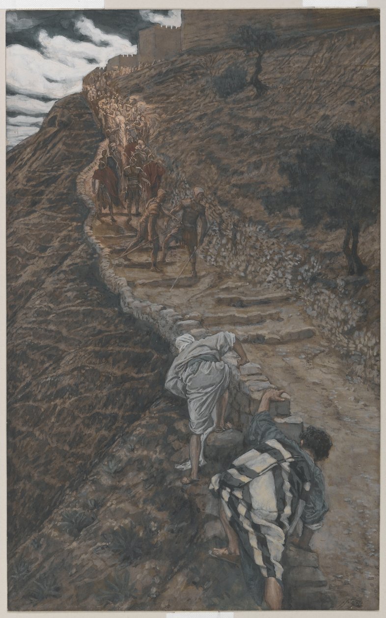 San Pietro e San Giovanni seguono da lontano, illustrazione da La vita di Nostro Signore Gesù Cristo, 1886-94 da James Jacques Joseph Tissot