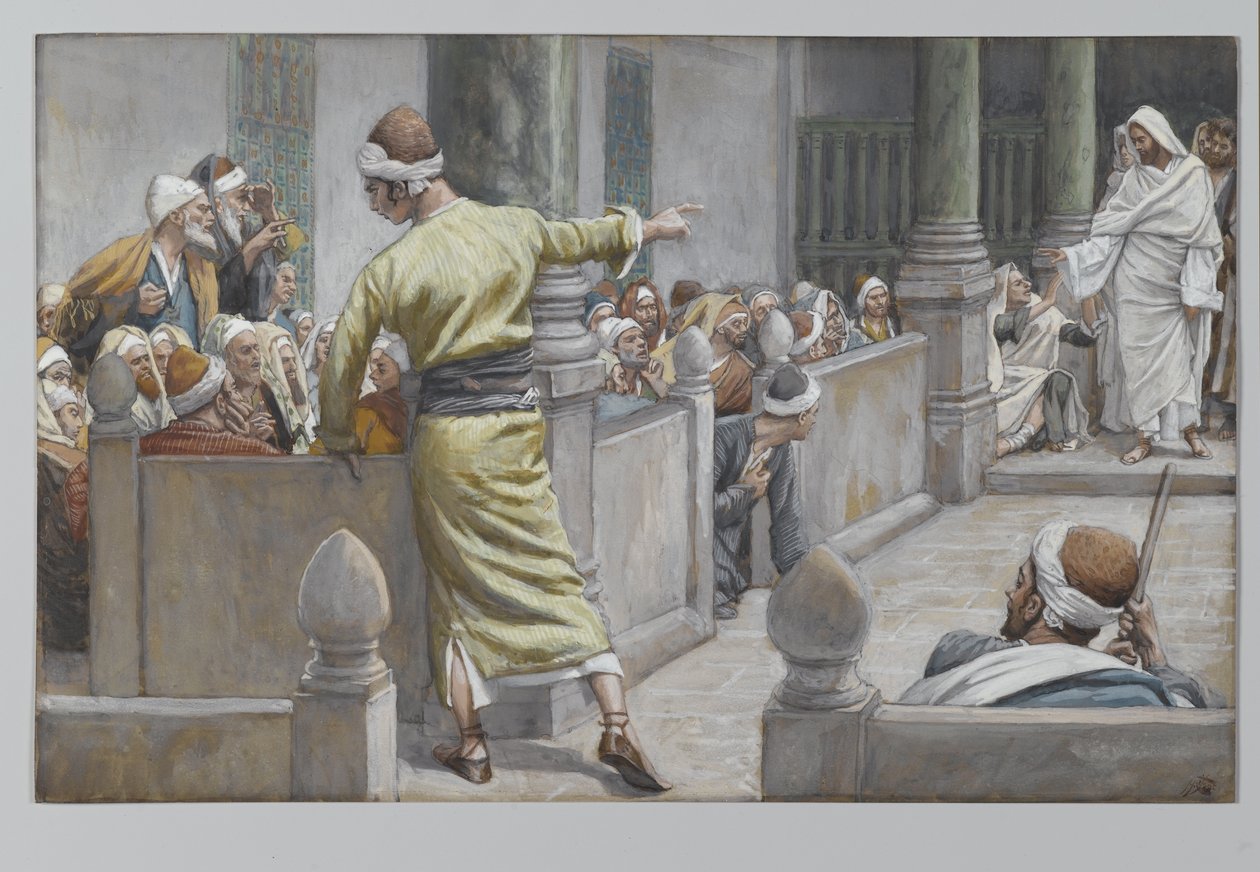 Il cieco guarito racconta la sua storia ai Giudei, illustrazione da La vita di Nostro Signore Gesù Cristo, 1886-96 da James Jacques Joseph Tissot