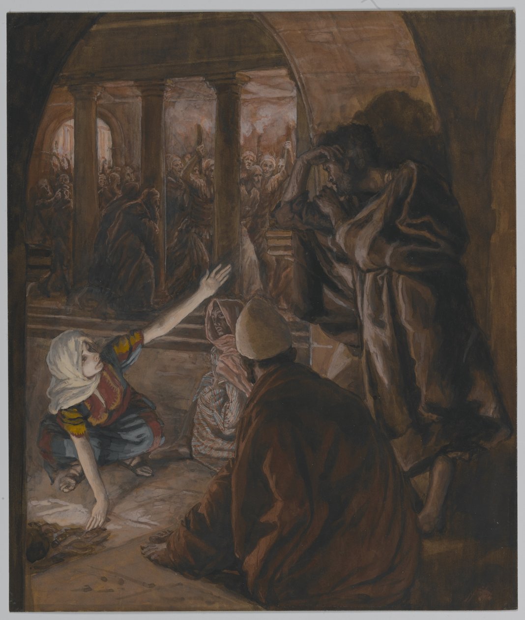 Il terzo rinnegamento di San Pietro - Lo sguardo di rimprovero di Gesù, illustrazione da La vita di Nostro Signore Gesù Cristo, 1886-94 da James Jacques Joseph Tissot
