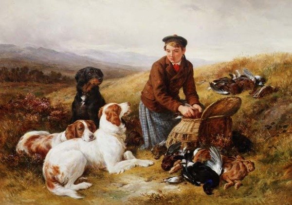 Un giovane Gillie con setter e selvaggina morta da James Jnr Hardy