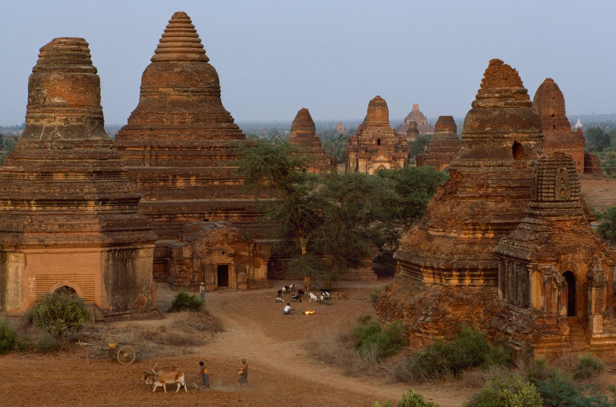Pagode di Man Aung con contadini, Myanmar da James L Stanfield