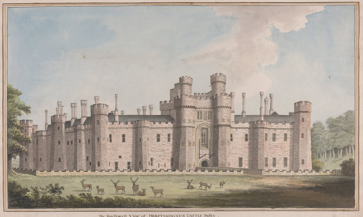 Castello di Herstmonceux, East Sussex: Vista Sud-Ovest da James Lambert  of Lewes