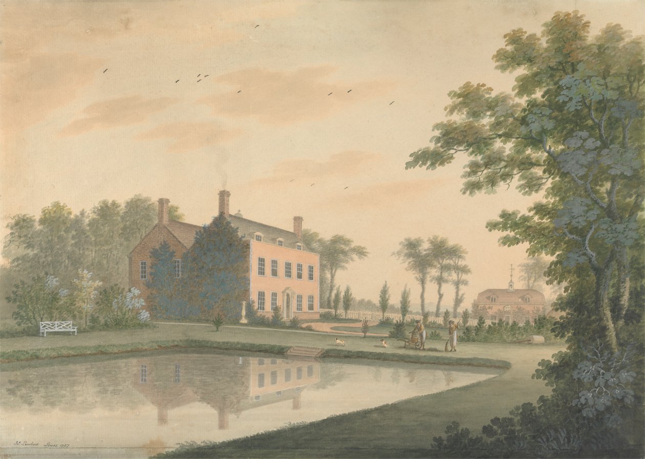 Vista sud di una casa a Ringmer con giardinieri al lavoro da James Lambert  of Lewes