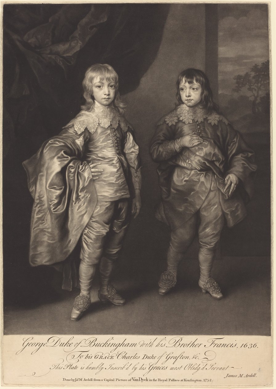 George Duca di Buckingham con suo fratello Francis da James MacArdell after Sir Anthony van Dyck