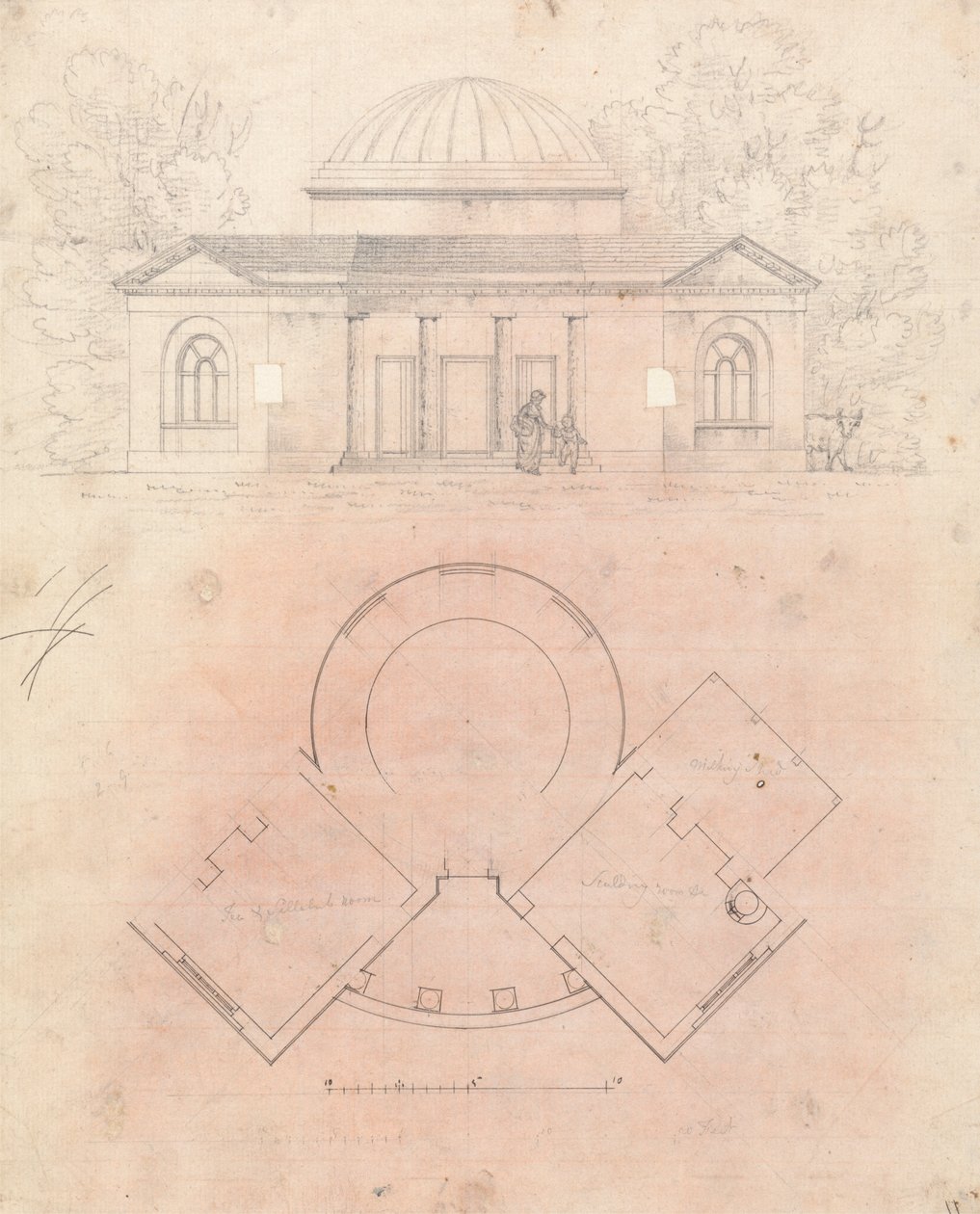 Disegno Preparativo per il Design 24, Tavola 27 di Una Collezione di Progetti per Ritiri Rurali da James Malton