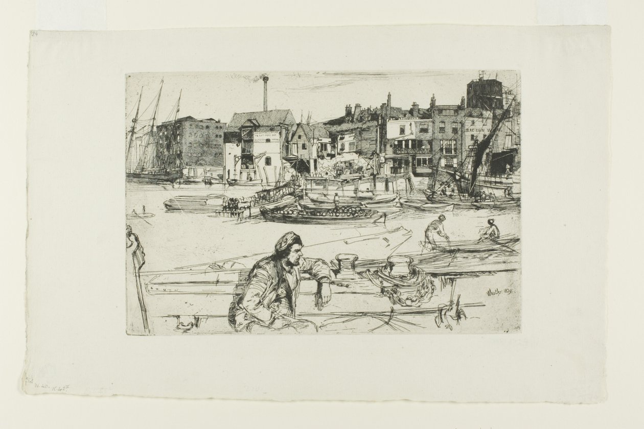 Black Lion Wharf, dalla Serie di Sedici Incisioni di Scene sul Tamigi (il "Set del Tamigi") da James Abbott McNeill Whistler