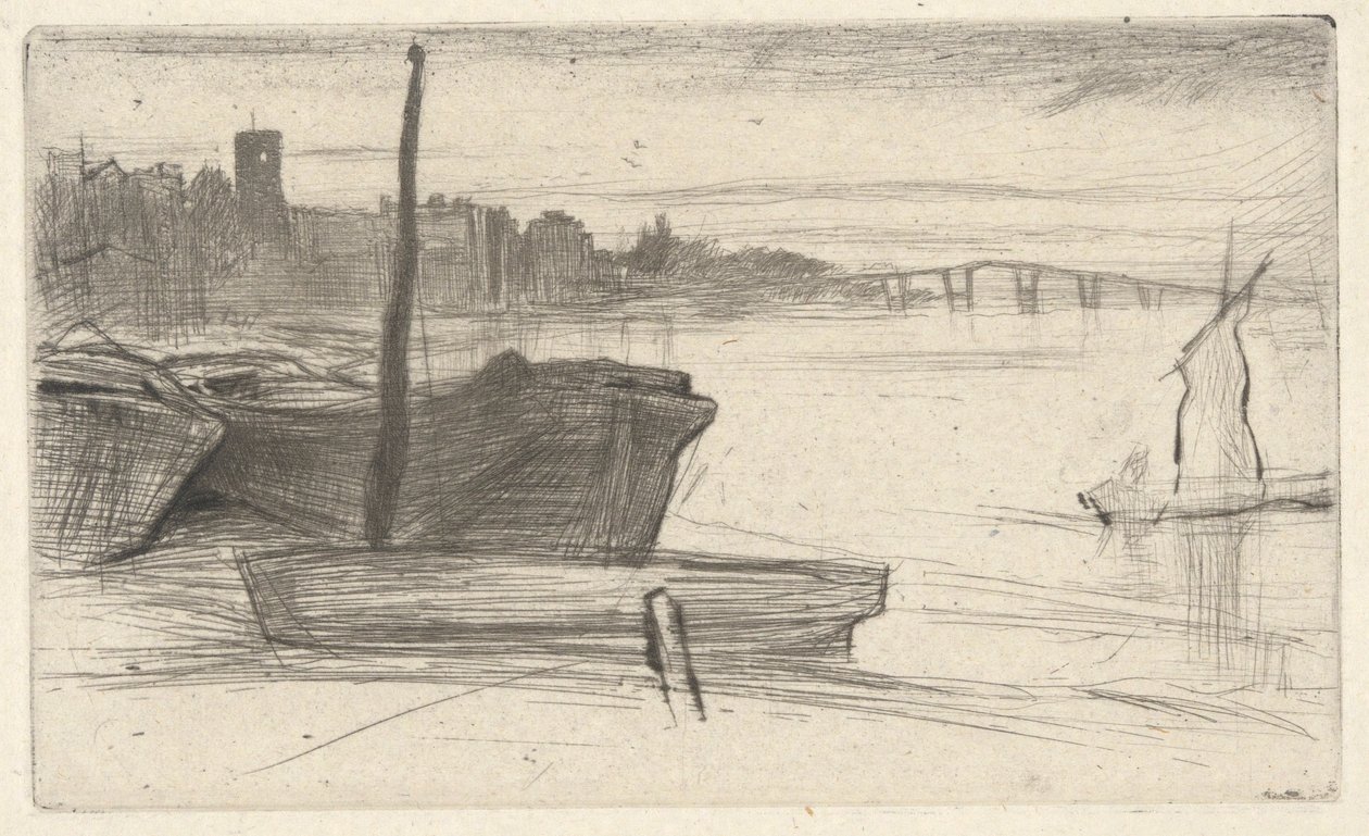 Ponte e Chiesa di Chelsea, dalla serie Il Tamigi (Serie di Sedici Incisioni di Scene sul Tamigi e Altri Soggetti) da James Abbott McNeill Whistler