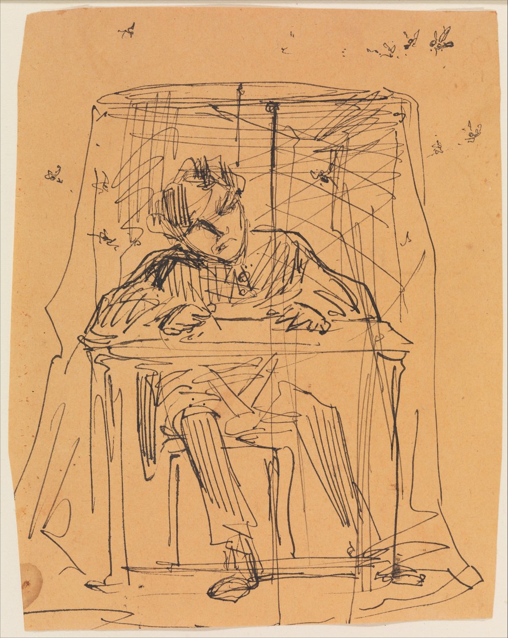 Mann am Tisch unter einem Moskitonetz (aus Skizzenbuch) da James McNeill Whistler