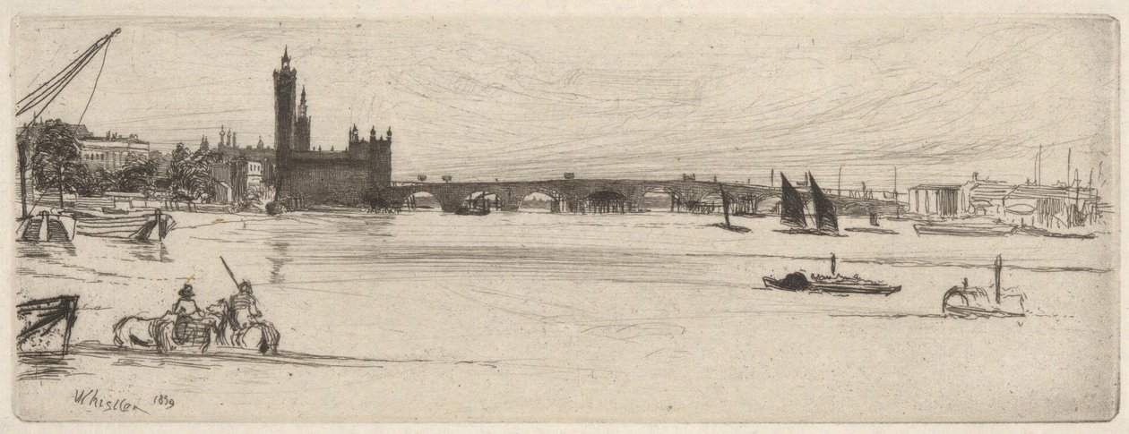Vecchio ponte di Westminster, dalla serie del Tamigi (Una serie di sedici incisioni di scene sul Tamigi e altri soggetti) da James Abbott McNeill Whistler