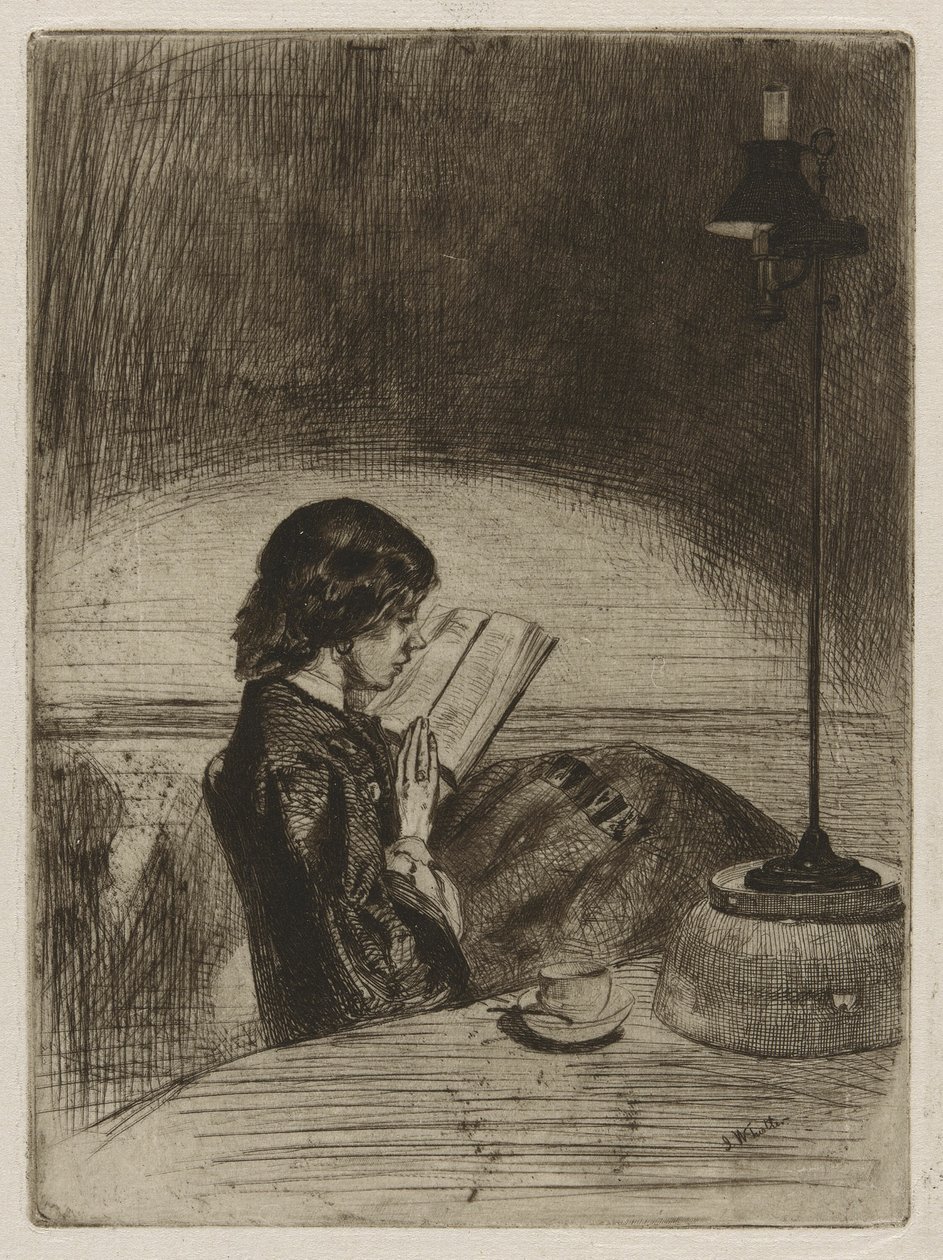 Lettura alla luce della lampada da James Abbott McNeill Whistler
