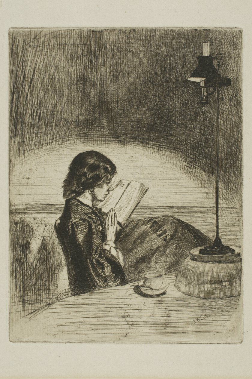 Lettura alla luce della lampada da James Abbott McNeill Whistler