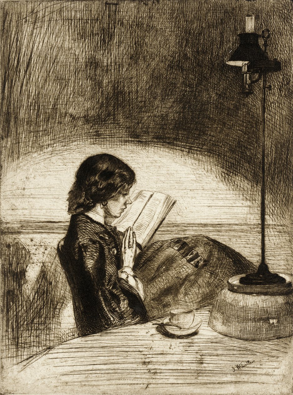 Lettura alla luce della lampada da James McNeill Whistler