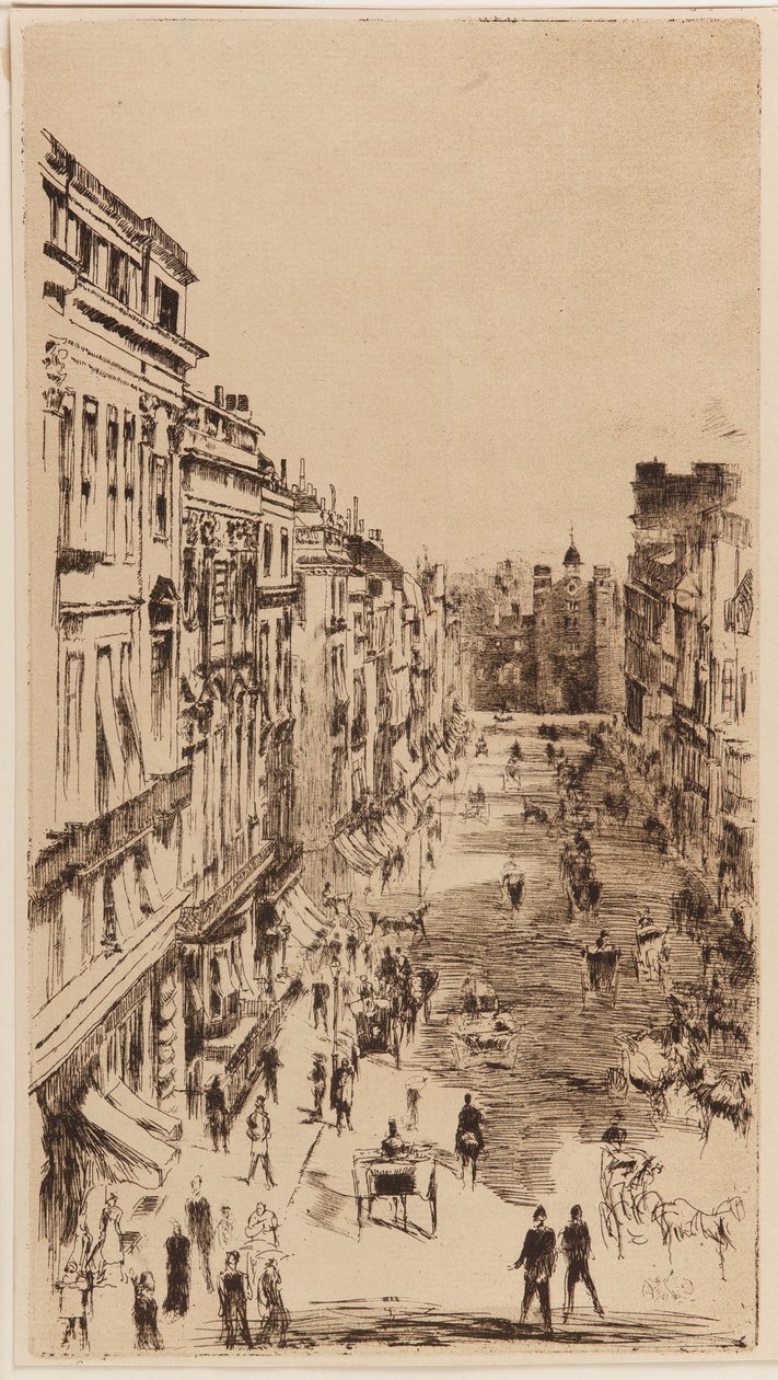 St. James's Street; riproduzione litografica inversa dell'incisione "St. James's Street," per <u>Vanity Fair</u>, Londra, 1878 da James Abbott McNeill Whistler