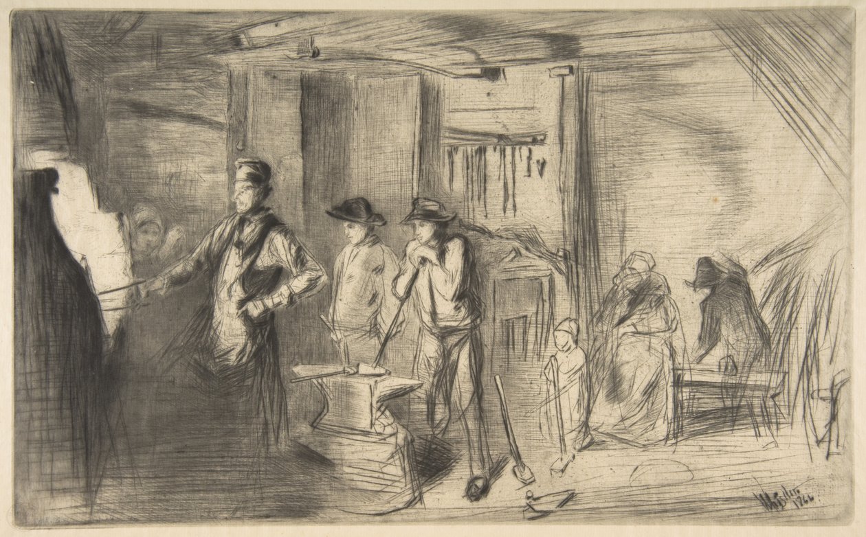 "La fucina", tratta da "Una serie di sedici incisioni raffiguranti scene sul Tamigi e altri soggetti" da James McNeill Whistler