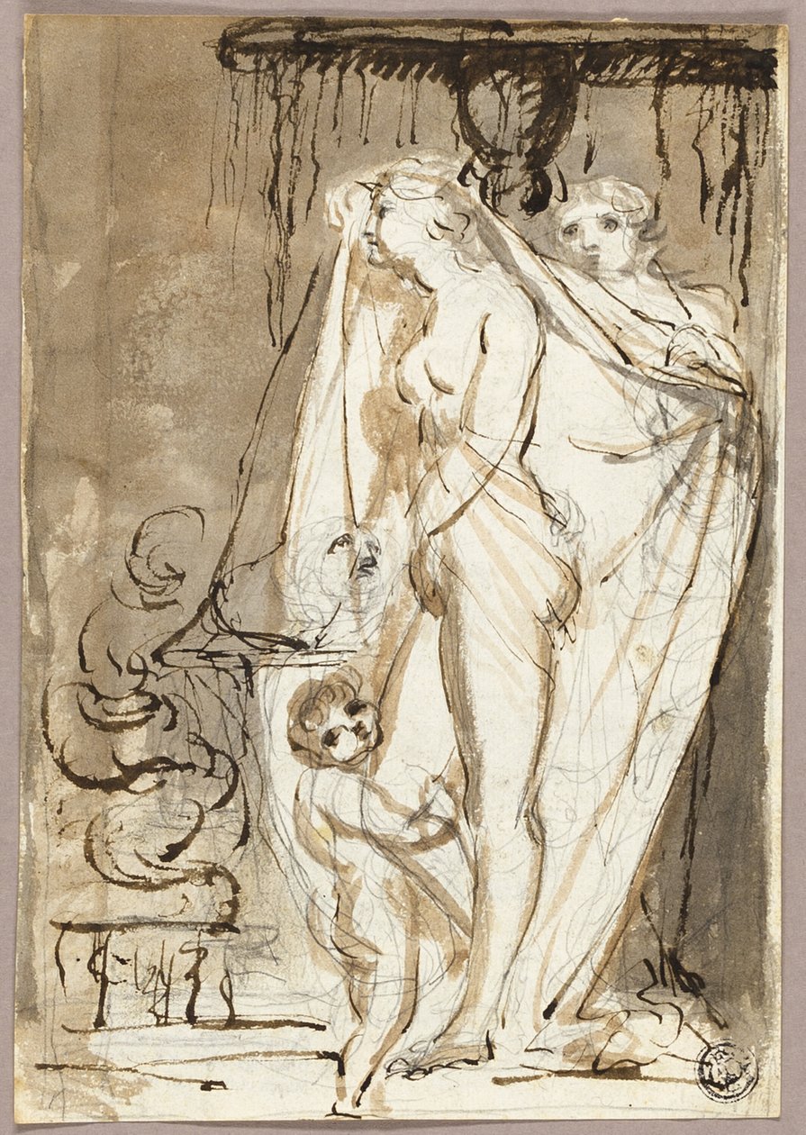 Scultore che scopre una scultura di una donna nuda e un bambino da James Northcote