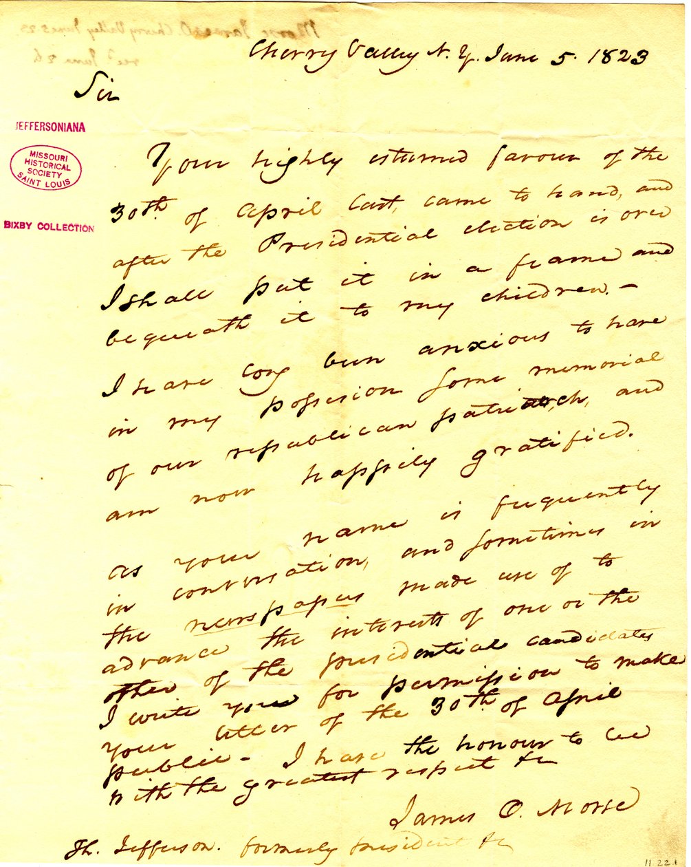 Lo ringrazia per la sua risposta del 30 aprile che intende incorniciare e conservare per i suoi figli. (2 pagine) da James O. Morse