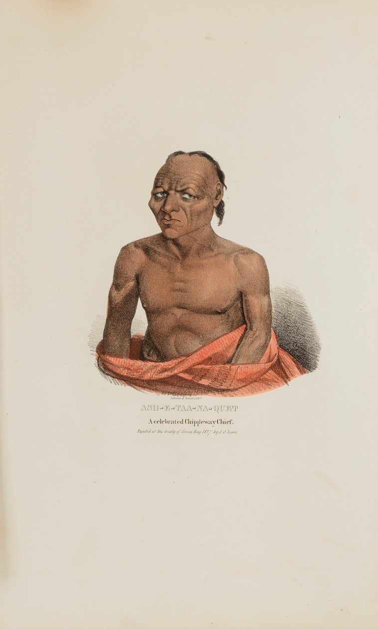 ASH-E-TAA-NA-QUET; Un famoso capo Chippeway, da Il portafoglio aborigeno da James Otto Lewis