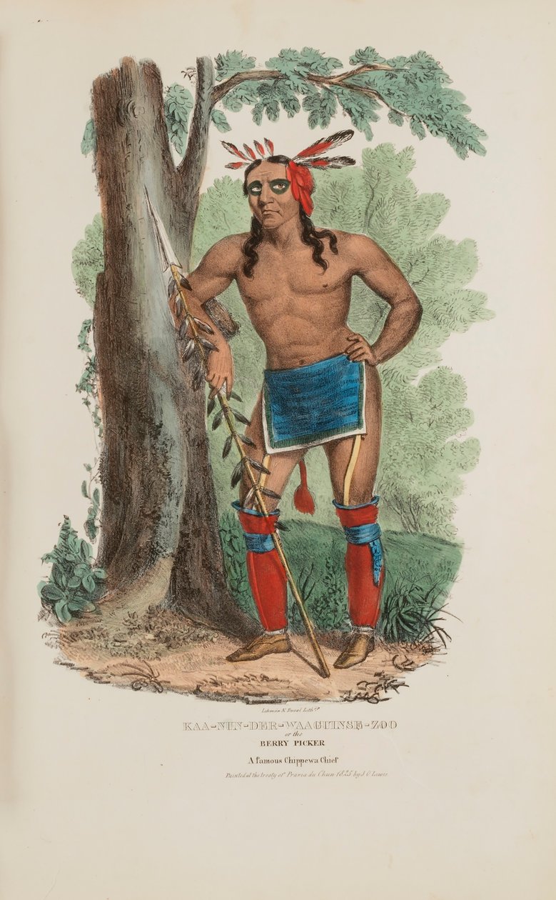 KAA-NUN-DER-WAAGUINSE-ZOO o il raccoglitore di bacche; un famoso capo Chippewa, da Il portafoglio aborigeno da James Otto Lewis