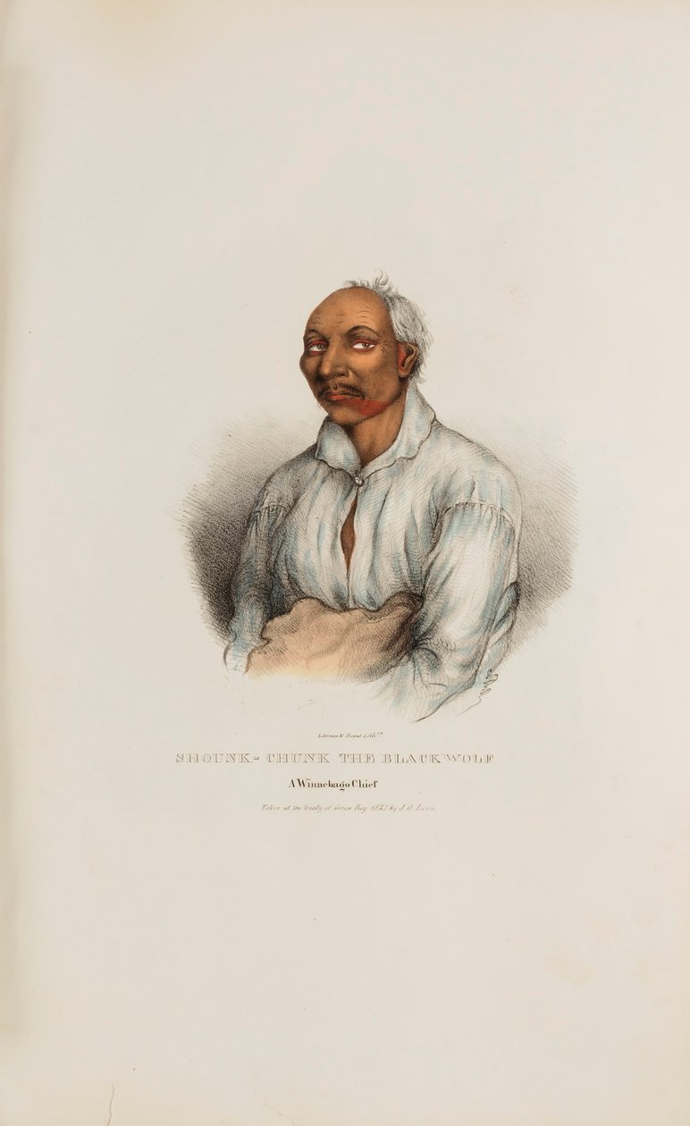 SHOUNK-CHUNK il lupo nero; un capo Winnebago, da Il portafoglio degli aborigeni da James Otto Lewis