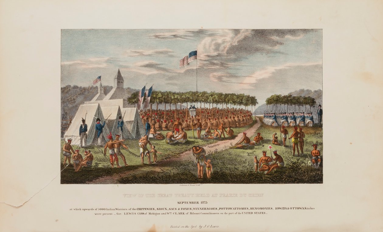 Veduta del Grande Trattato tenutosi a Prairie Du Chien, settembre 1825, da The Aboriginal Portfolio da James Otto Lewis