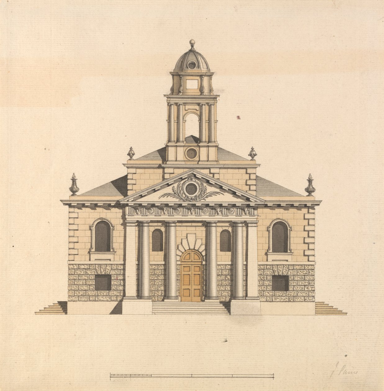 Progetto per una chiesa: Elevazione della facciata ovest da James Paine
