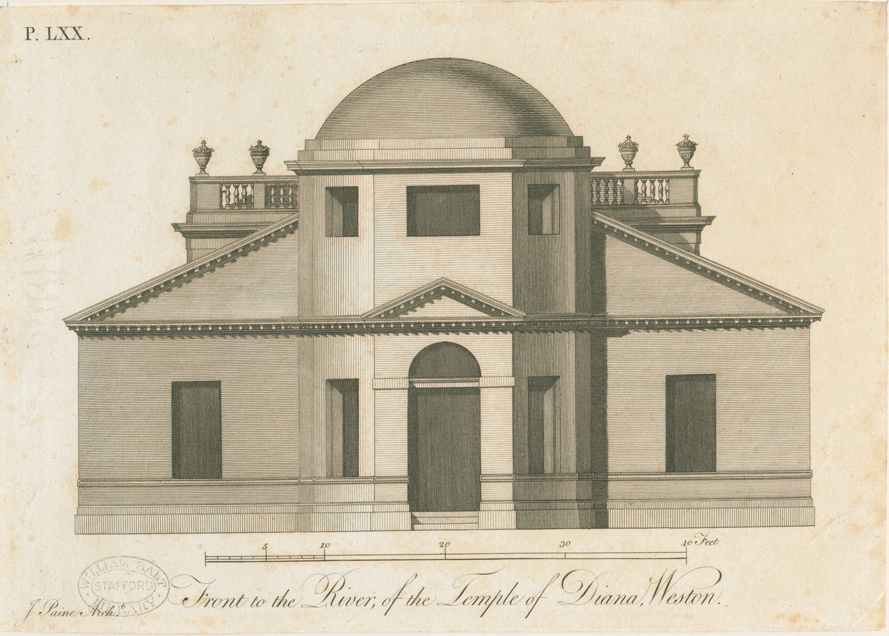 Weston-under-Lizard - Il tempio di Diana: incisione, nd [c 1765-1770] da James Paine