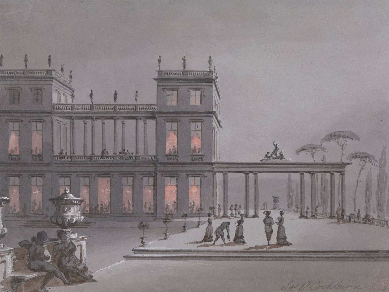 Una festa italiana: figure sulla terrazza di un palazzo da James Pattison Cockburn