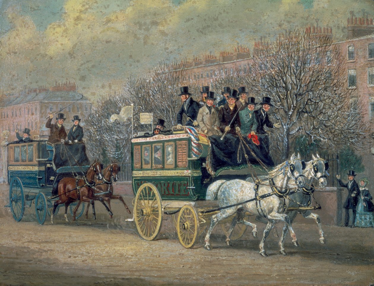 Una scena di strada con due omnibus, 1845 da James Pollard