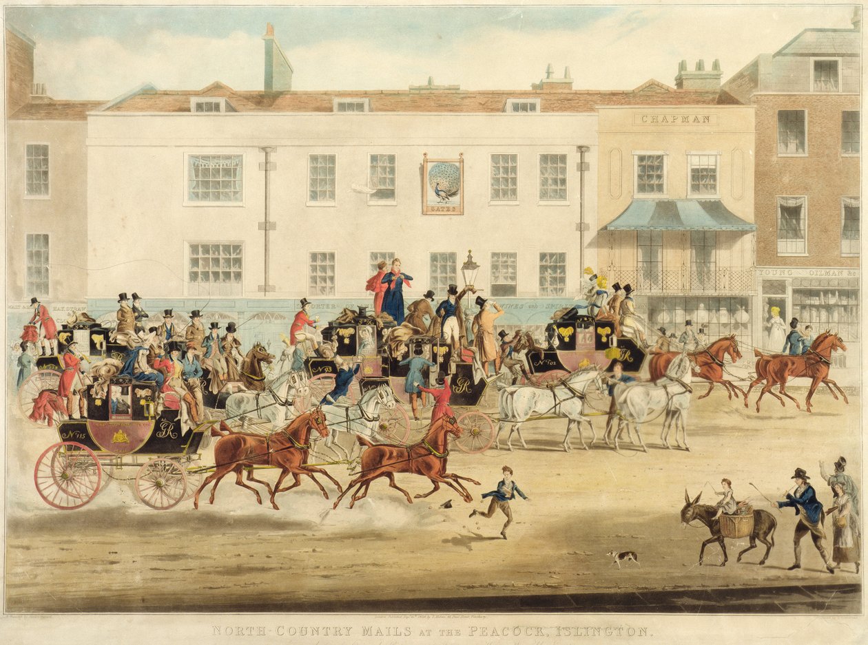 Le poste del Nord al Peakcock, Islington, 1838 da James Pollard