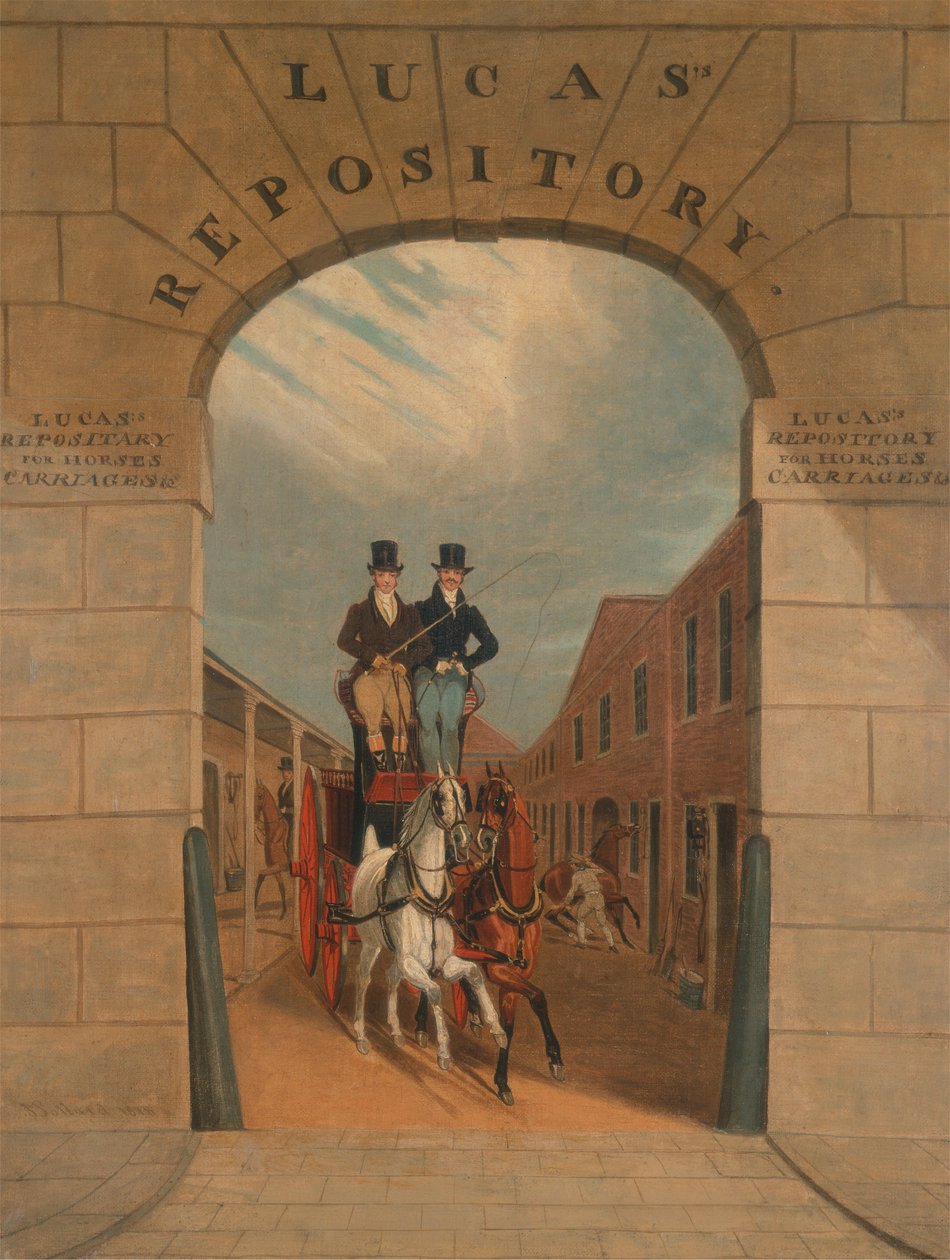 Addestramento di una coppia in un freno nel cortile di Lucas, Clerkenwell da James Pollard