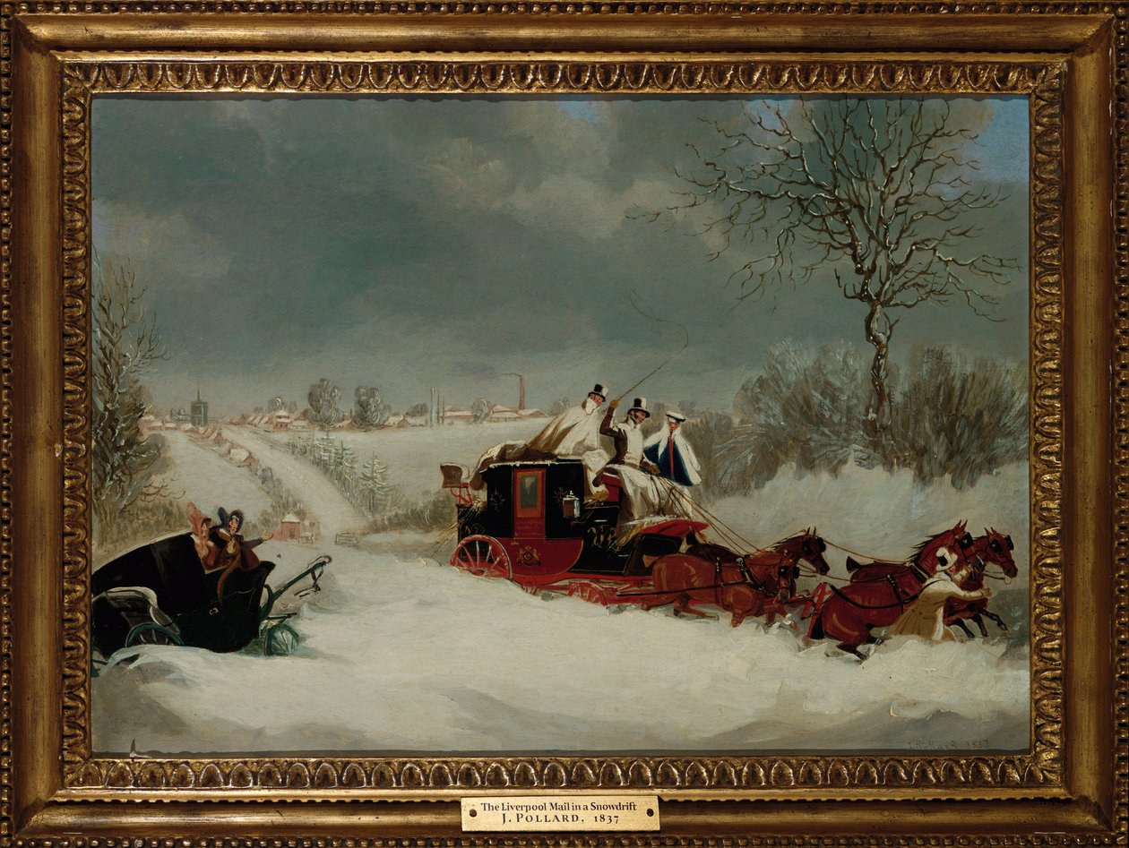 La posta di Liverpool in una tempesta di neve vicino a St. Albans, 1837 da James Pollard