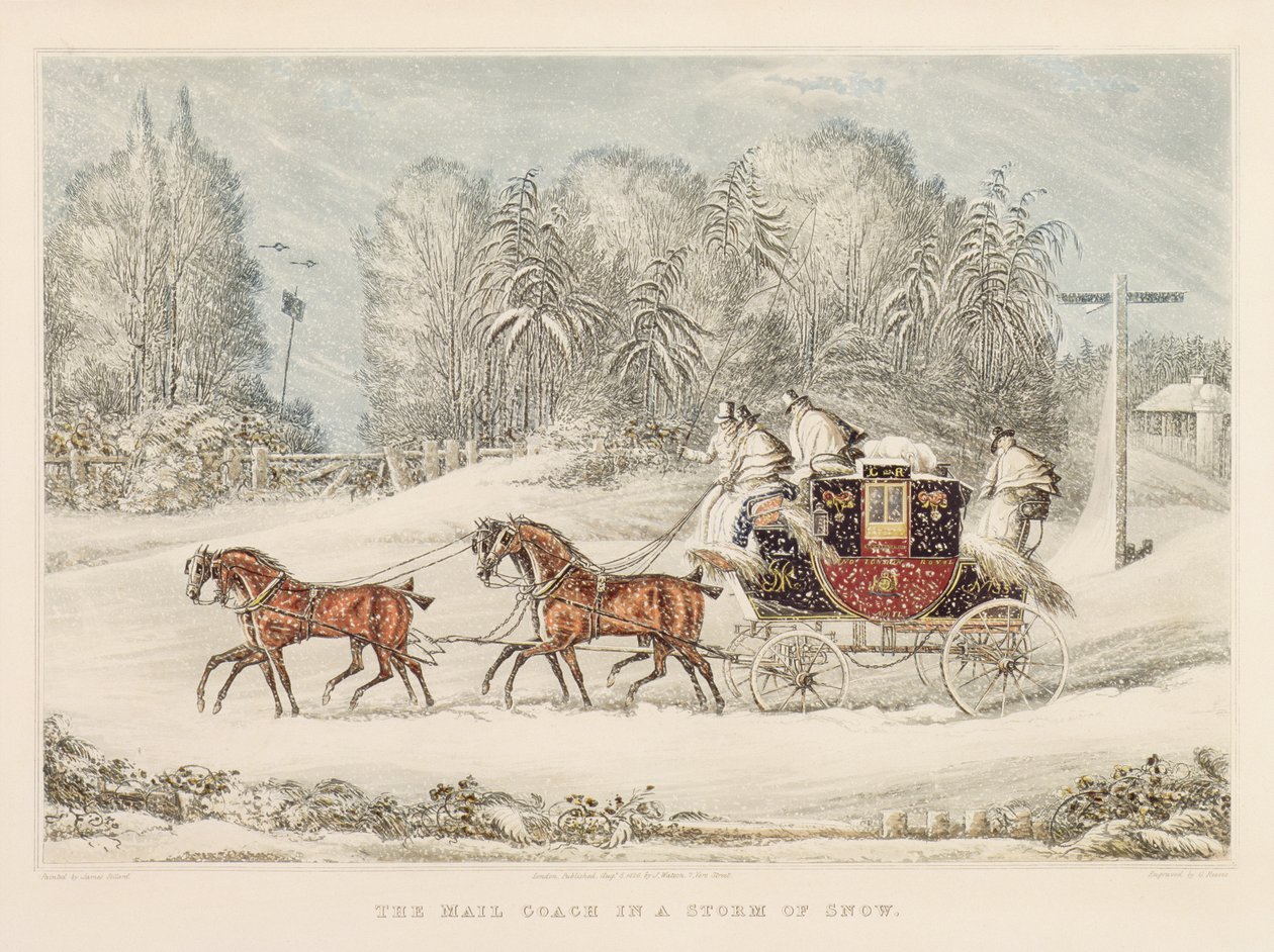 La diligenza nella tempesta di neve, 1825 da James Pollard