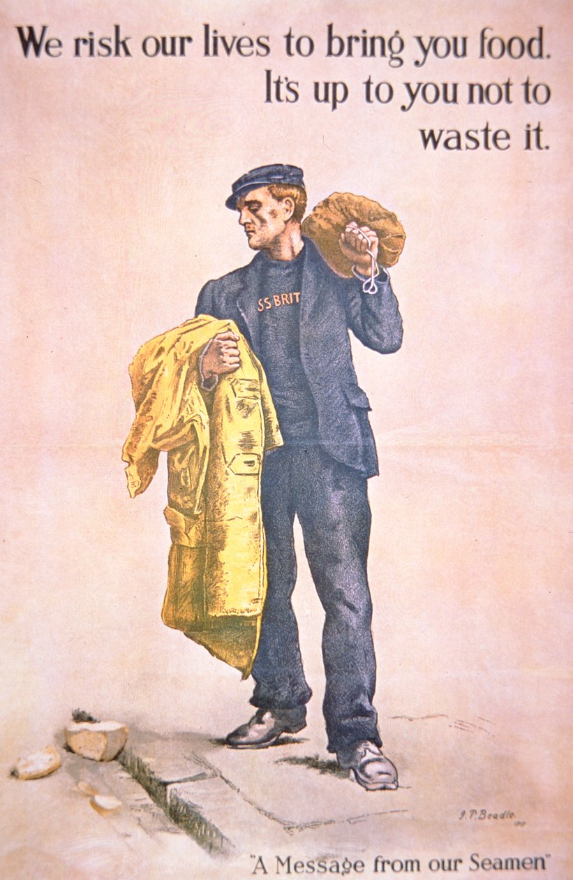 Poster britannico della Prima Guerra Mondiale con marinaio mercantile da James Prinsep (after) Beadle