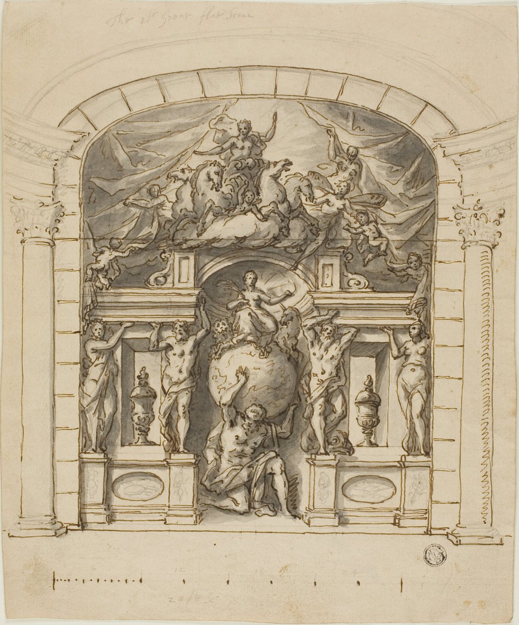 Scenografia per il palcoscenico (Hampton Court) con figure mitologiche da James Thornhill