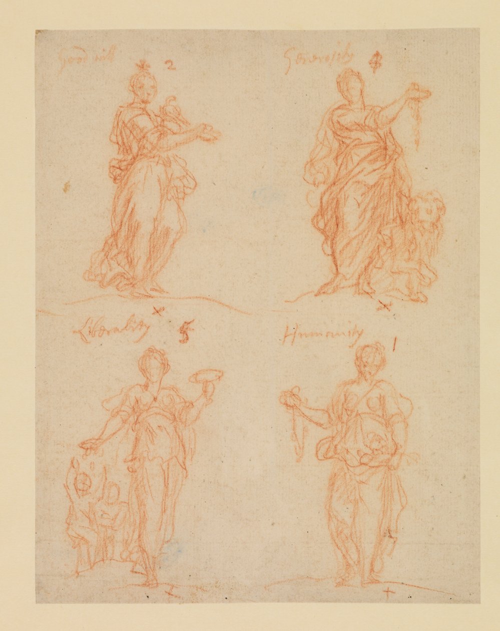Quattro Virtù - Benevolenza, Generosità, Liberalità e Umanità, XVII secolo da James Thornhill