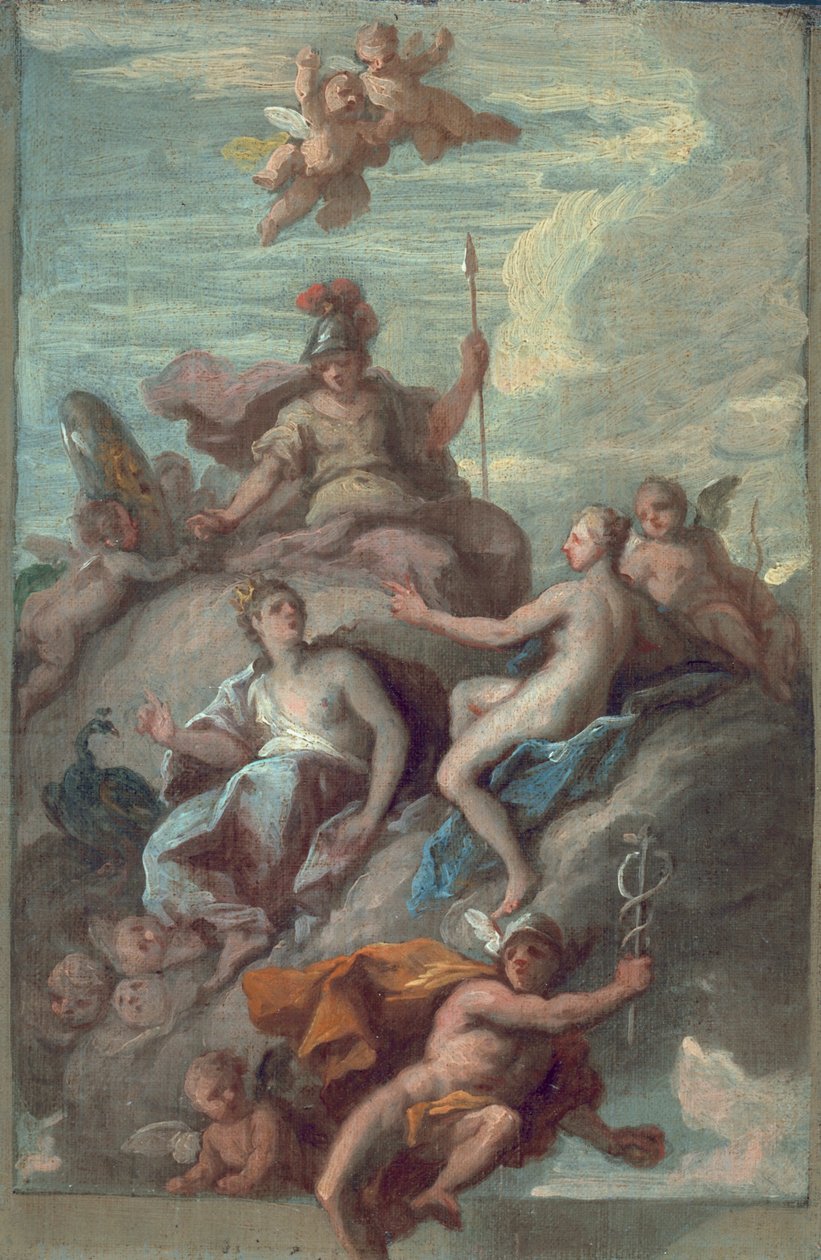 Giunone, Minerva e Venere inviano Mercurio con la mela della discordia, c.1718 da James Thornhill
